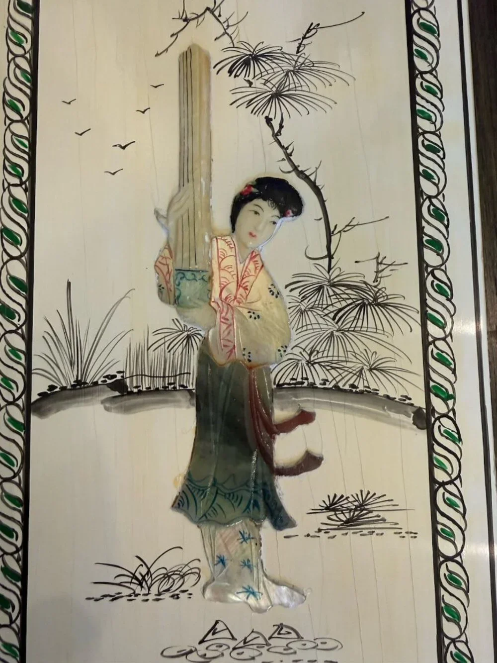 Vtg Lacquered Chinese Handcarved Soapstone 3D White Panel Set of 3 Wall Hangings